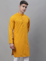 Thumbnail for Jompers Men's Mustard Embroidered Sequinned Kurta - Distacart