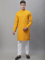 Thumbnail for Jompers Men's Mustard Embroidered Sequinned Kurta - Distacart
