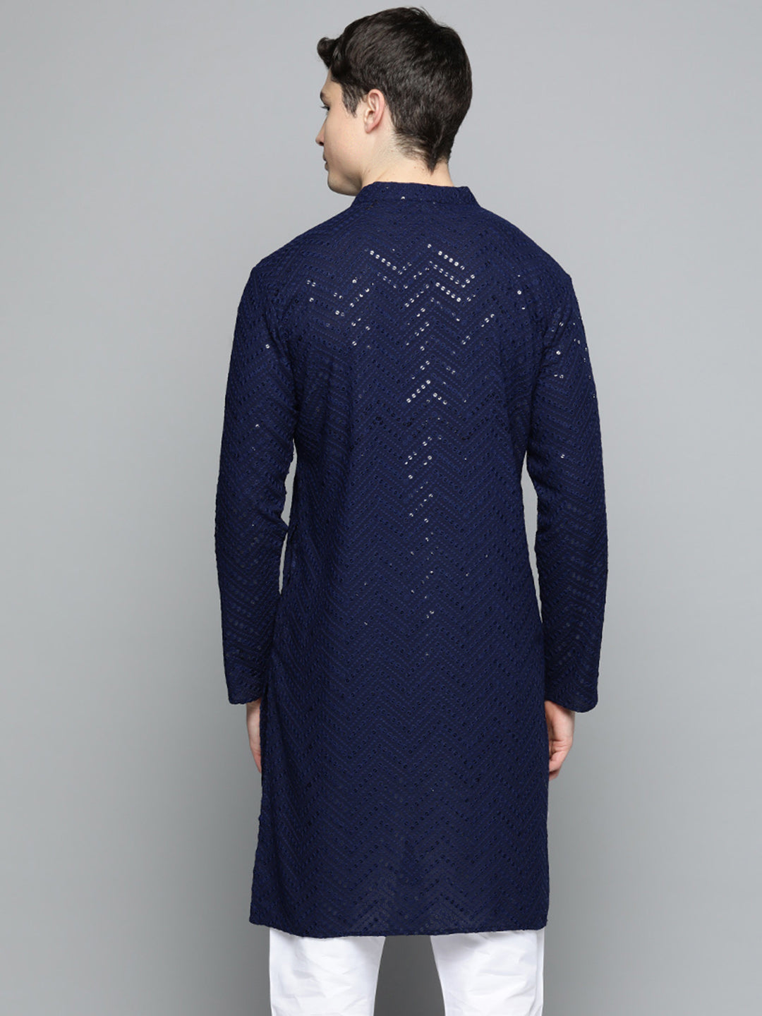 Jompers Men's Navy Blue Embroidered Sequinned Kurta - Distacart
