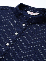 Thumbnail for Jompers Men's Navy Blue Embroidered Sequinned Kurta - Distacart