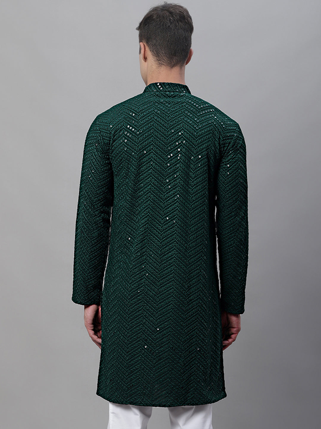 Jompers Men's Olive Green Embroidered Sequinned Kurta - Distacart