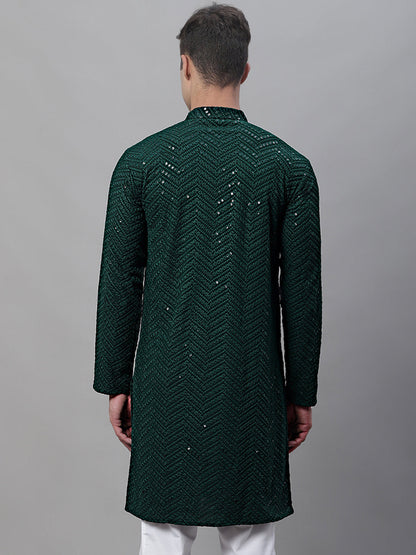 Jompers Men's Olive Green Embroidered Sequinned Kurta - Distacart
