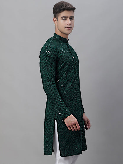 Jompers Men's Olive Green Embroidered Sequinned Kurta - Distacart