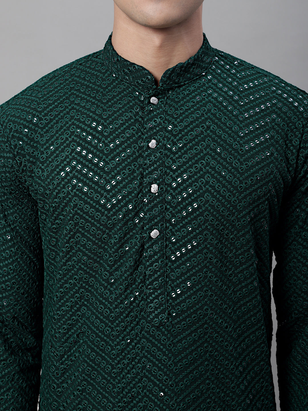 Jompers Men's Olive Green Embroidered Sequinned Kurta - Distacart
