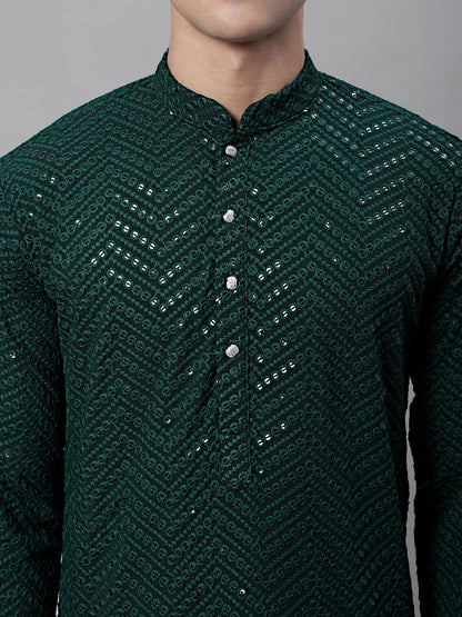 Jompers Men's Olive Green Embroidered Sequinned Kurta - Distacart