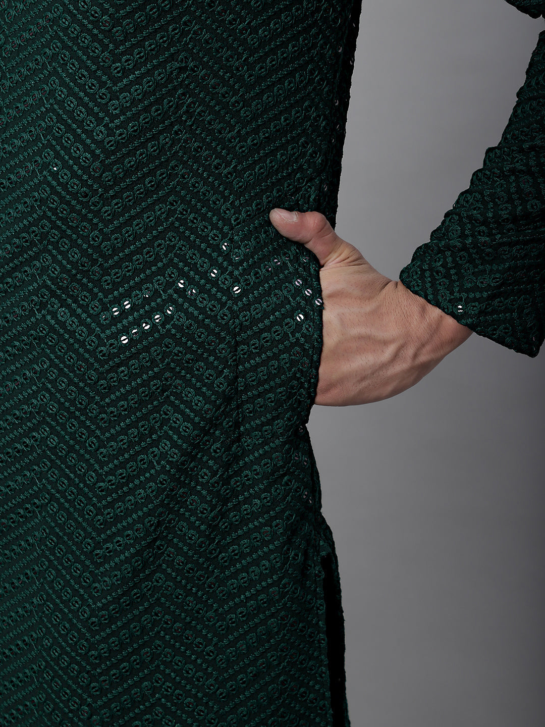 Jompers Men's Olive Green Embroidered Sequinned Kurta - Distacart