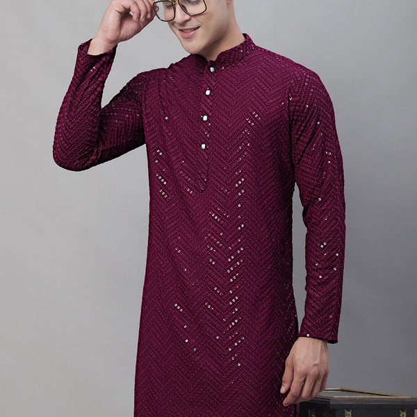 Jompers Men's Purple Embroidered Sequinned Kurta - Distacart