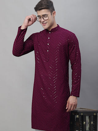 Jompers Men's Purple Embroidered Sequinned Kurta - Distacart