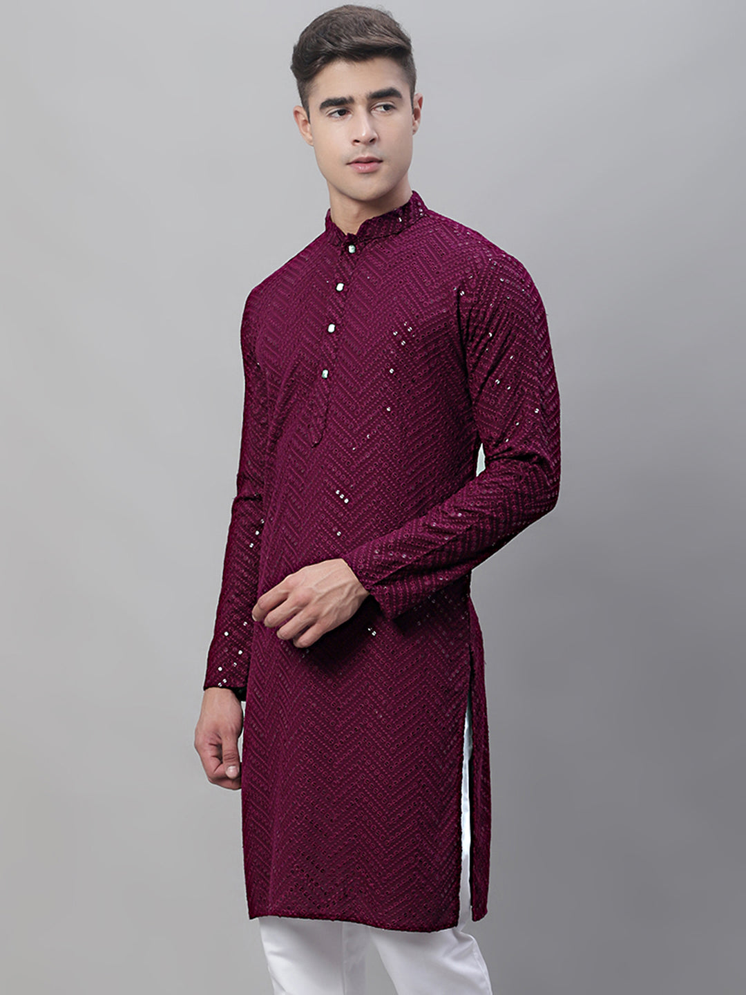 Jompers Men's Purple Embroidered Sequinned Kurta - Distacart