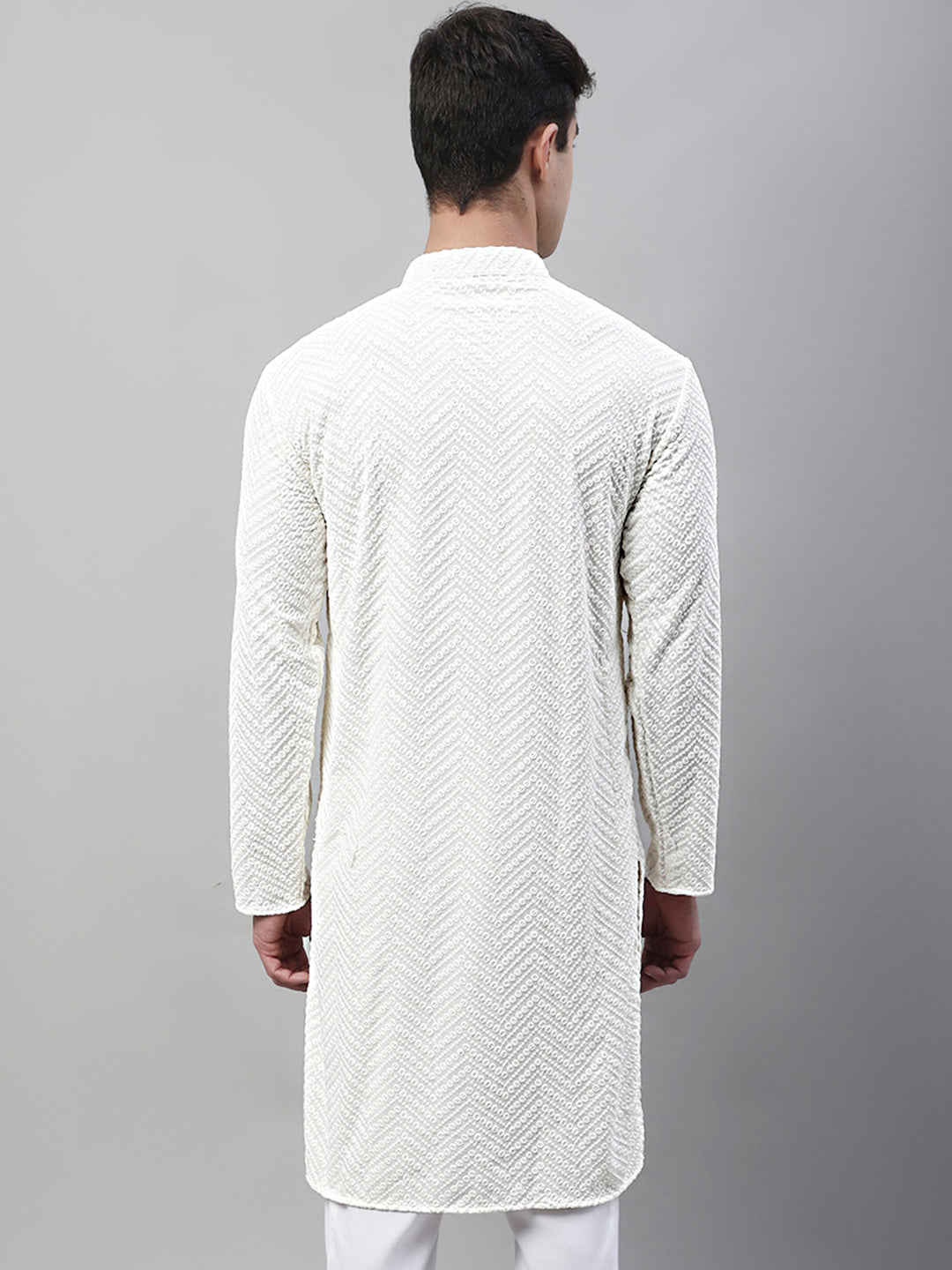 Jompers Men's White Embroidered Sequinned Kurta - Distacart
