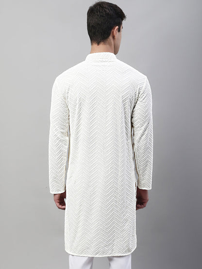 Jompers Men's White Embroidered Sequinned Kurta - Distacart