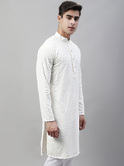 Jompers Men's White Embroidered Sequinned Kurta - Distacart