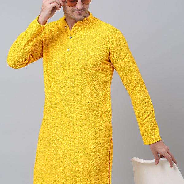 Jompers Men's Yellow Embroidered Sequinned Kurta - Distacart