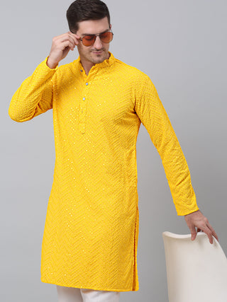 Jompers Men's Yellow Embroidered Sequinned Kurta - Distacart