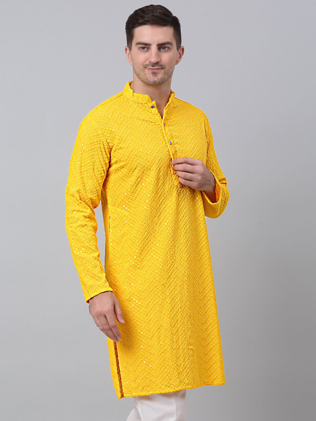 Jompers Men's Yellow Embroidered Sequinned Kurta - Distacart