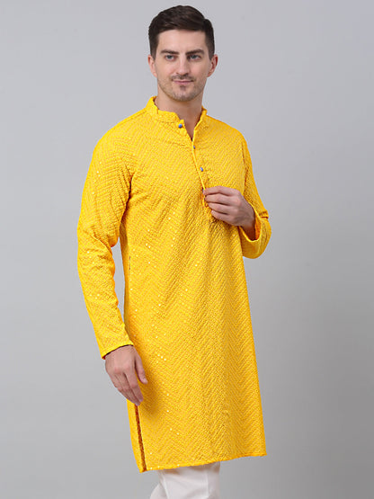 Jompers Men's Yellow Embroidered Sequinned Kurta - Distacart