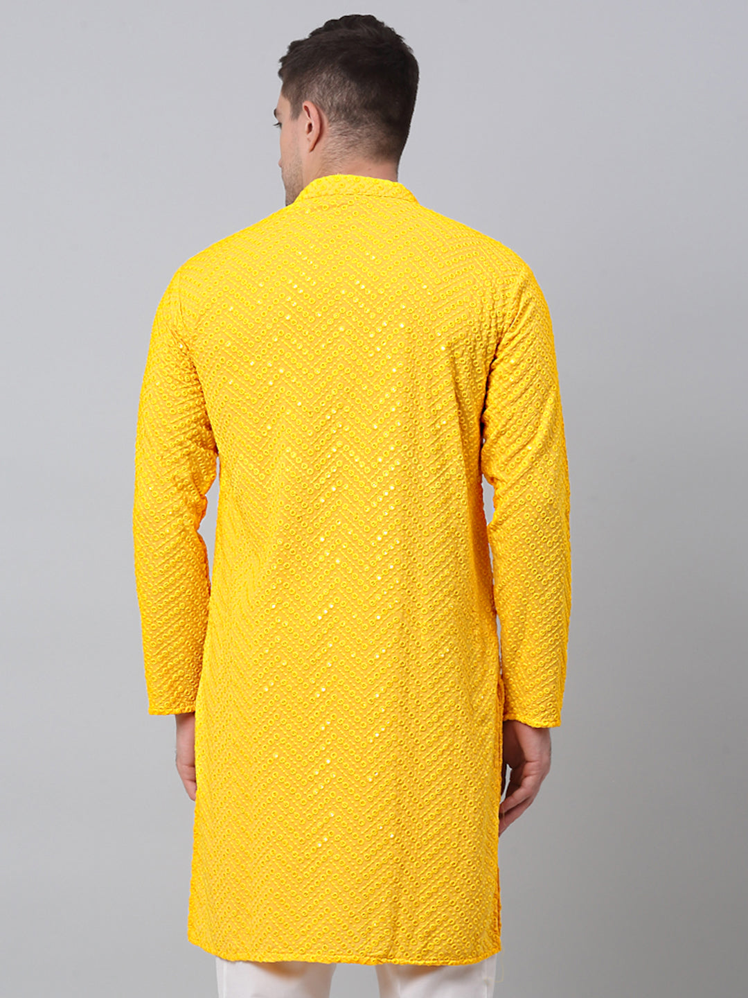 Jompers Men's Yellow Embroidered Sequinned Kurta - Distacart