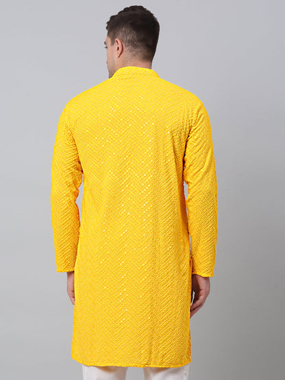 Jompers Men's Yellow Embroidered Sequinned Kurta - Distacart