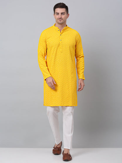 Jompers Men's Yellow Embroidered Sequinned Kurta - Distacart