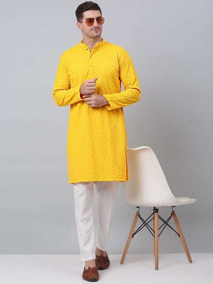 Jompers Men's Yellow Embroidered Sequinned Kurta - Distacart