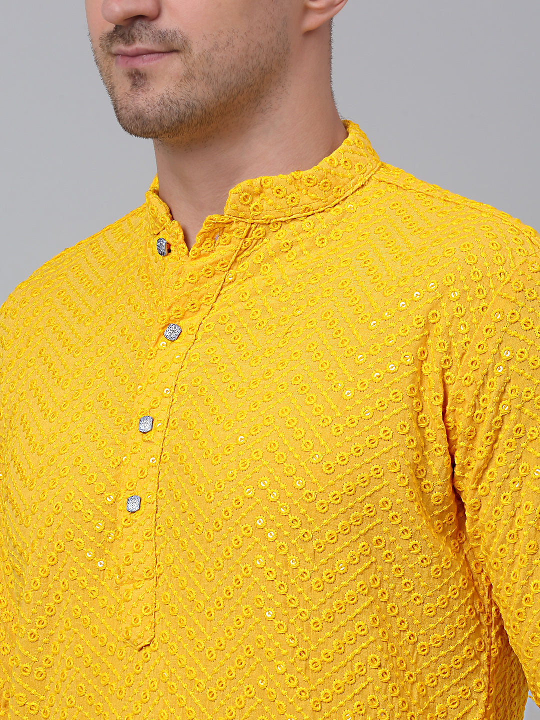Jompers Men's Yellow Embroidered Sequinned Kurta - Distacart