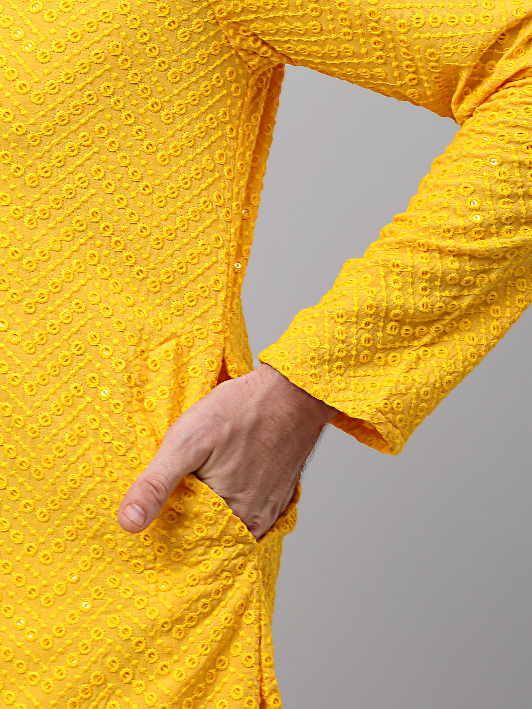 Jompers Men's Yellow Embroidered Sequinned Kurta - Distacart