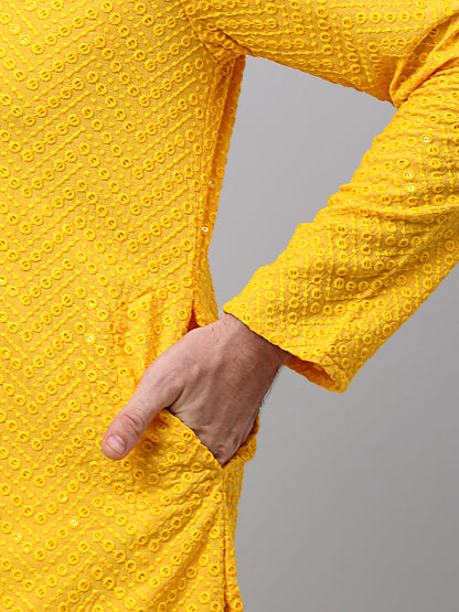 Jompers Men's Yellow Embroidered Sequinned Kurta - Distacart