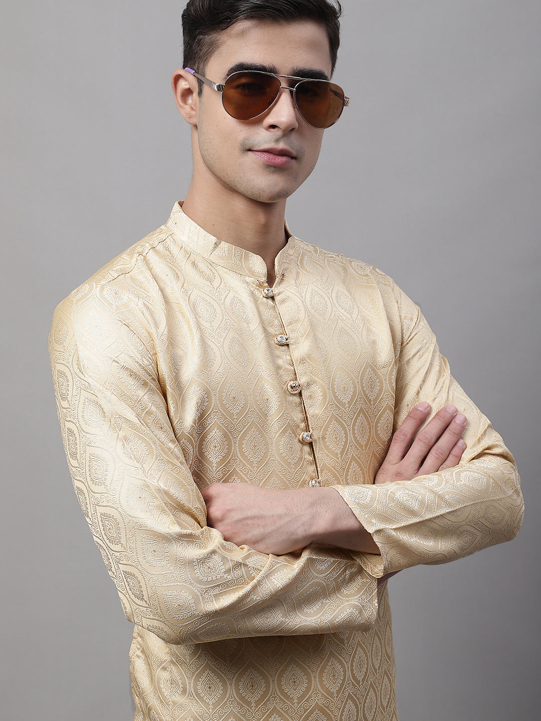 Jompers Men's Ethnic Beige Woven Design Kurta - Distacart