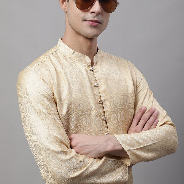 Jompers Men's Ethnic Beige Woven Design Kurta - Distacart