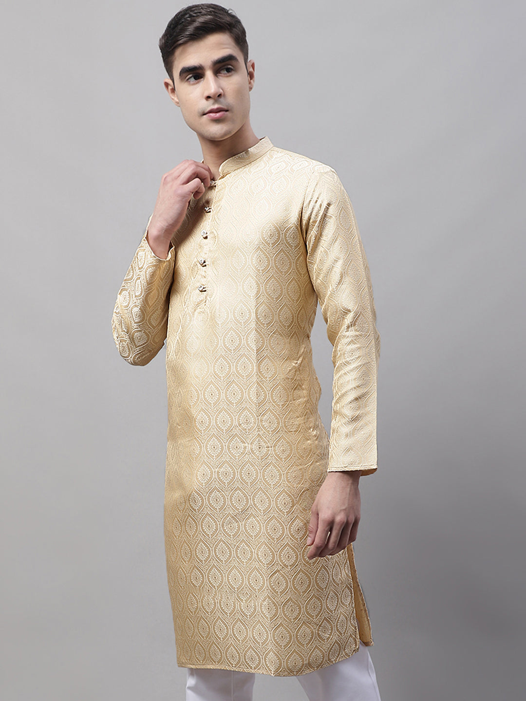 Jompers Men's Ethnic Beige Woven Design Kurta - Distacart