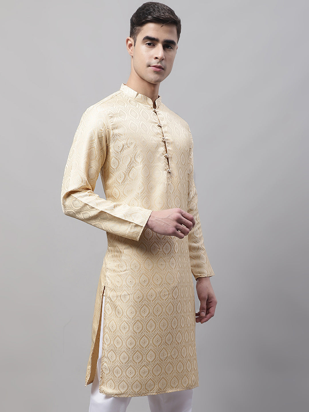 Jompers Men's Ethnic Beige Woven Design Kurta - Distacart
