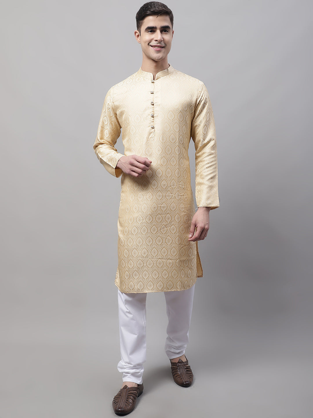 Jompers Men's Ethnic Beige Woven Design Kurta - Distacart