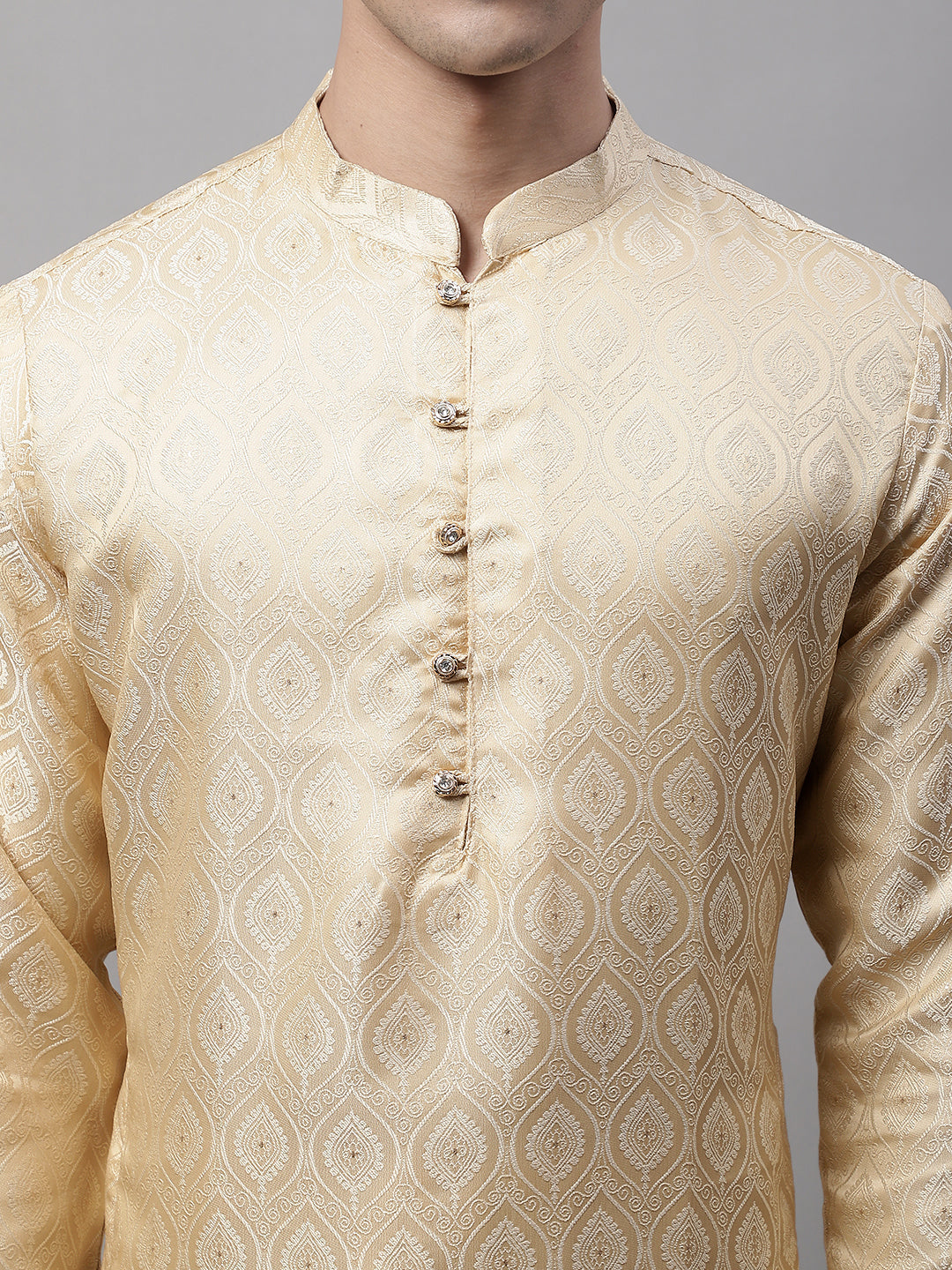 Jompers Men's Ethnic Beige Woven Design Kurta - Distacart