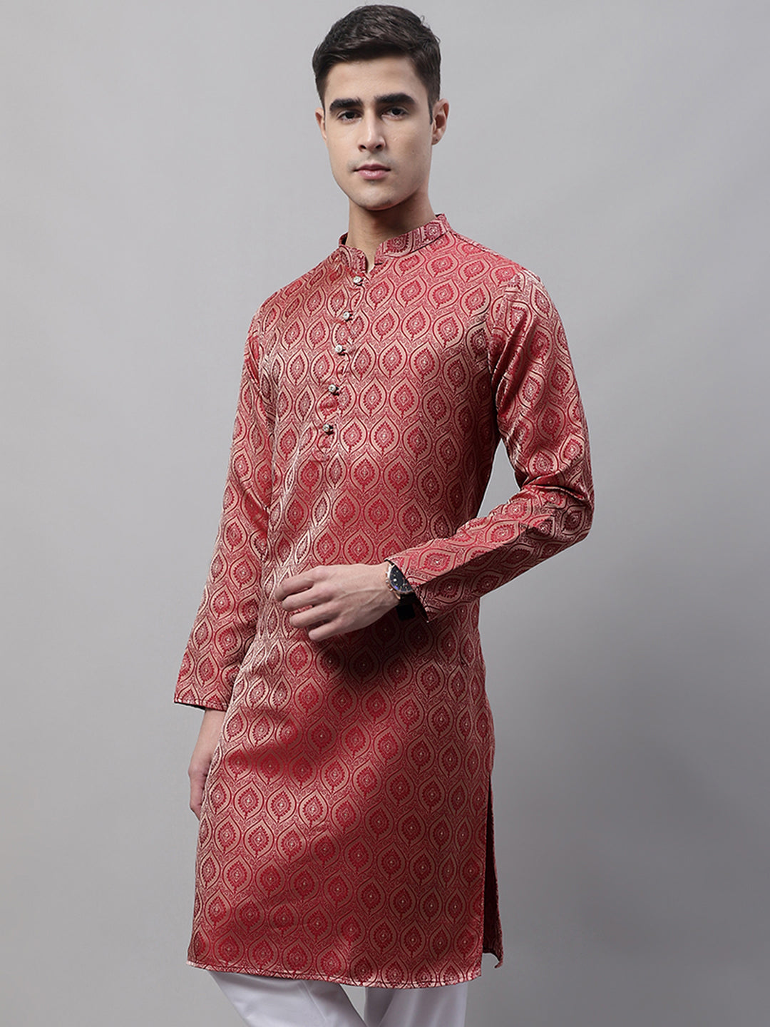 Jompers Men's Ethnic Maroon Woven Design Kurta - Distacart