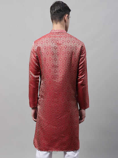 Jompers Men's Ethnic Maroon Woven Design Kurta - Distacart