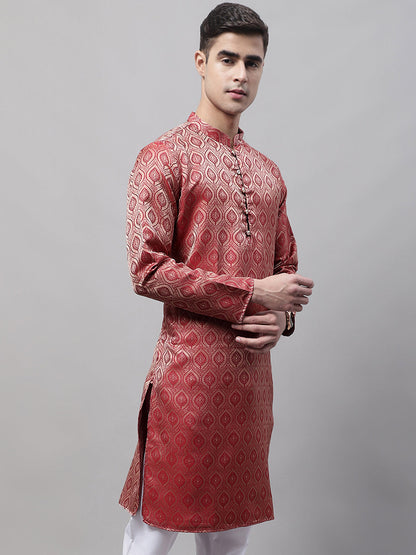 Jompers Men's Ethnic Maroon Woven Design Kurta - Distacart