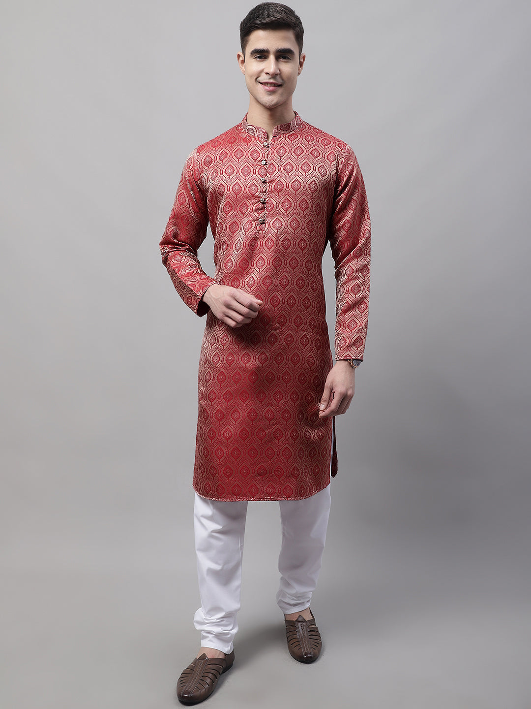 Jompers Men's Ethnic Maroon Woven Design Kurta - Distacart