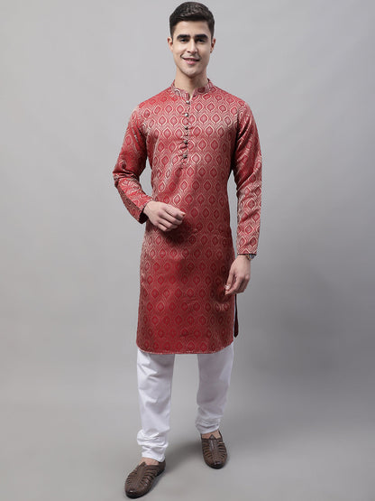 Jompers Men's Ethnic Maroon Woven Design Kurta - Distacart