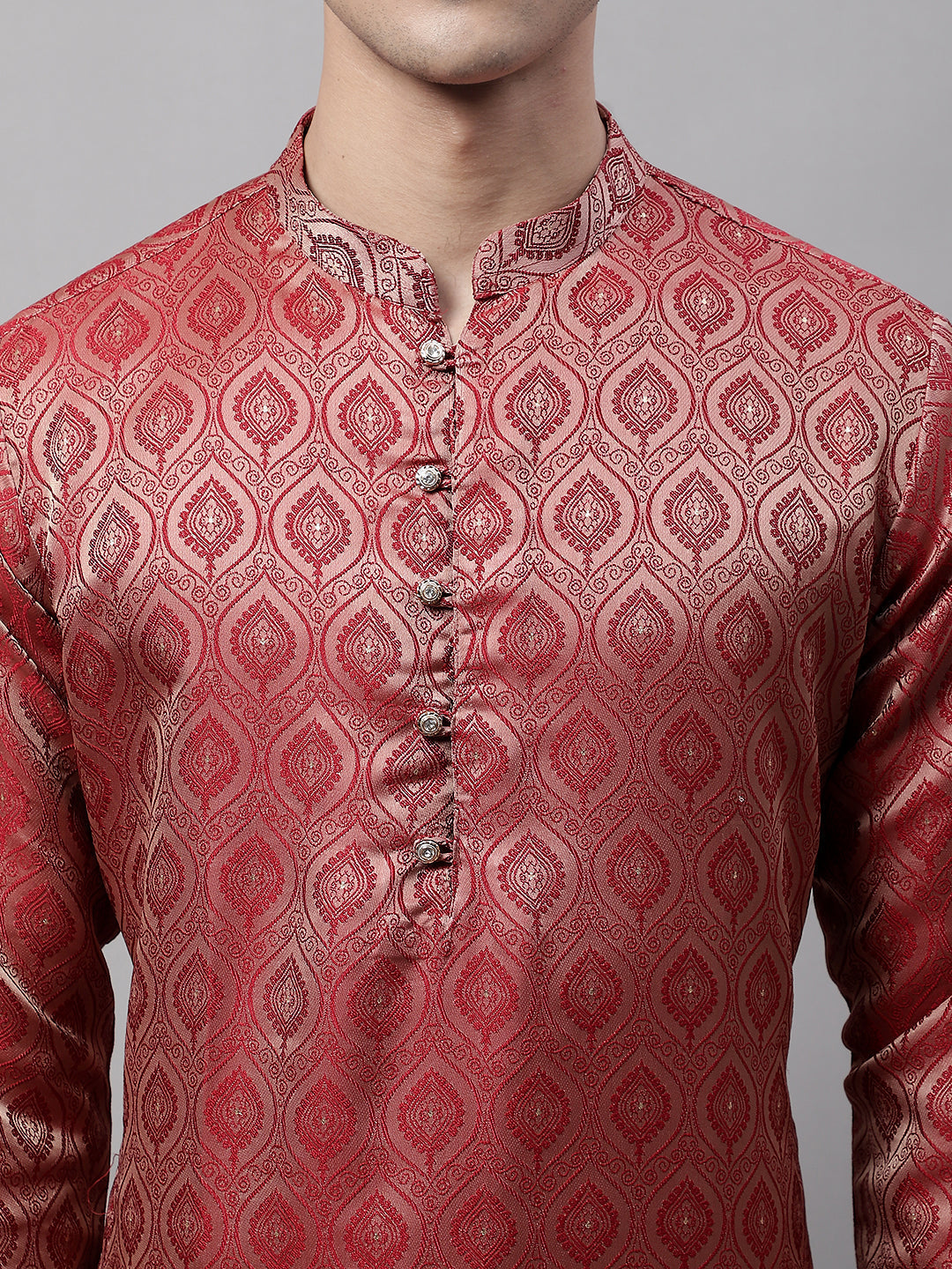 Jompers Men's Ethnic Maroon Woven Design Kurta - Distacart