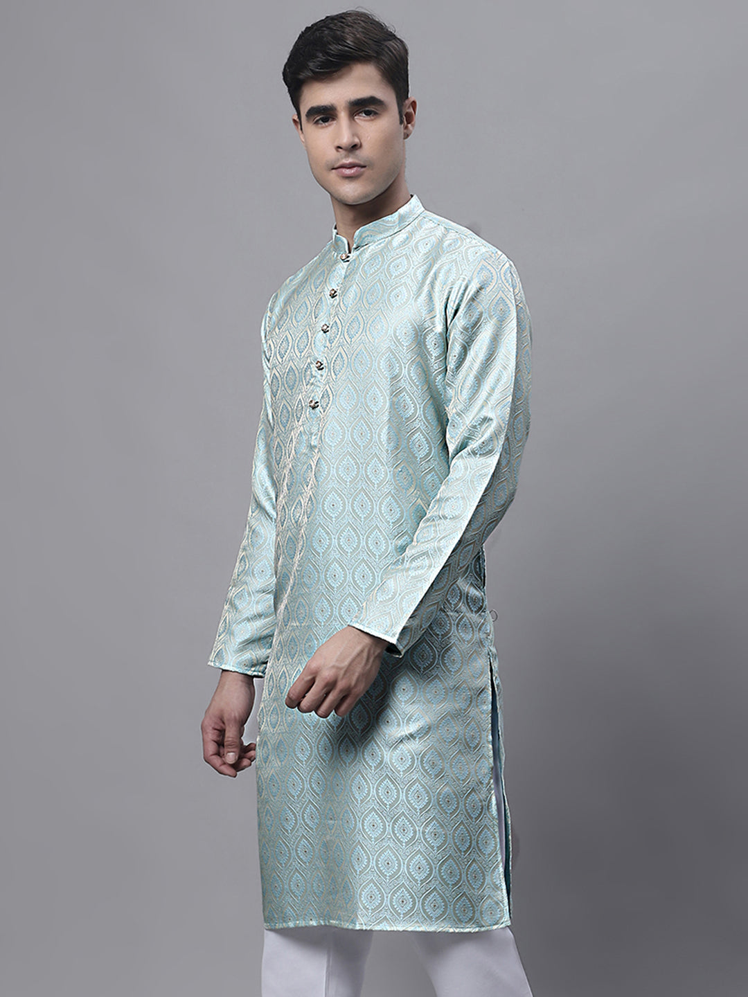 Jompers Men's Ethnic Sky Blue Woven Design Kurta - Distacart
