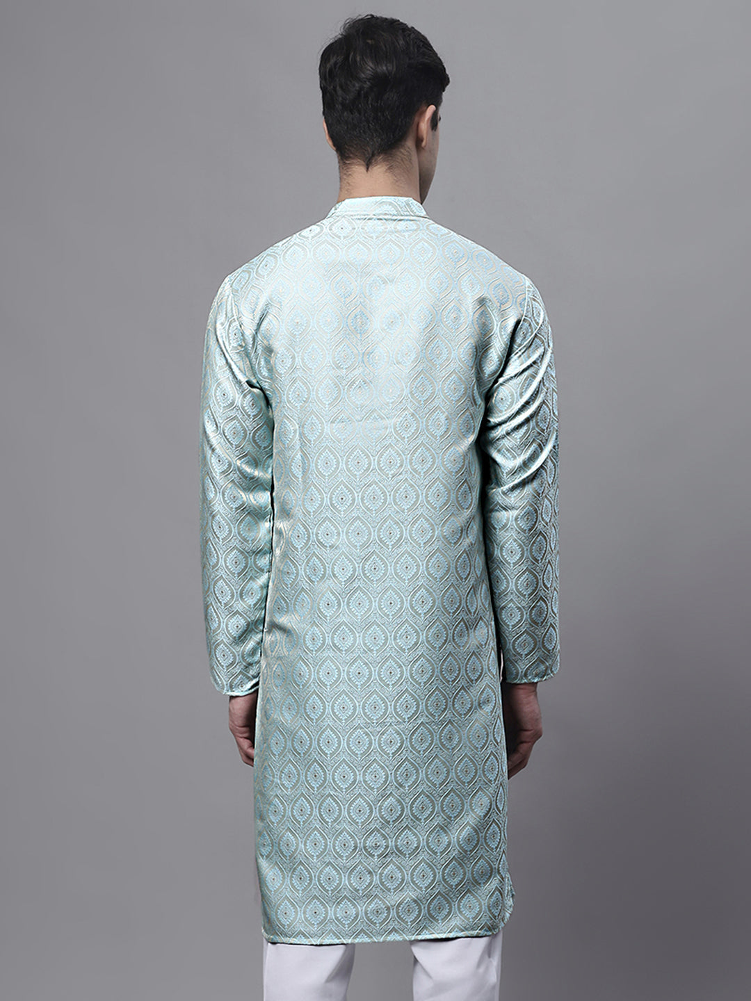 Jompers Men's Ethnic Sky Blue Woven Design Kurta - Distacart