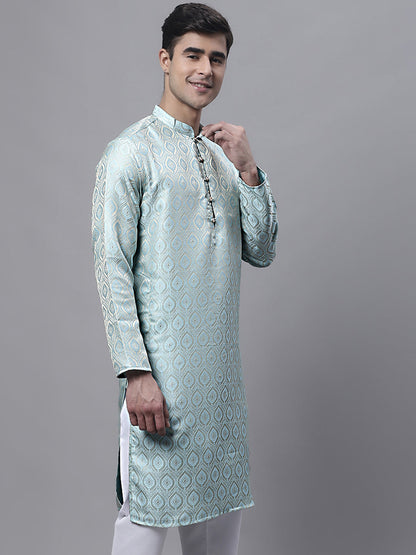 Jompers Men's Ethnic Sky Blue Woven Design Kurta - Distacart
