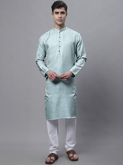 Jompers Men's Ethnic Sky Blue Woven Design Kurta - Distacart