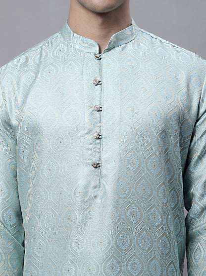 Jompers Men's Ethnic Sky Blue Woven Design Kurta - Distacart
