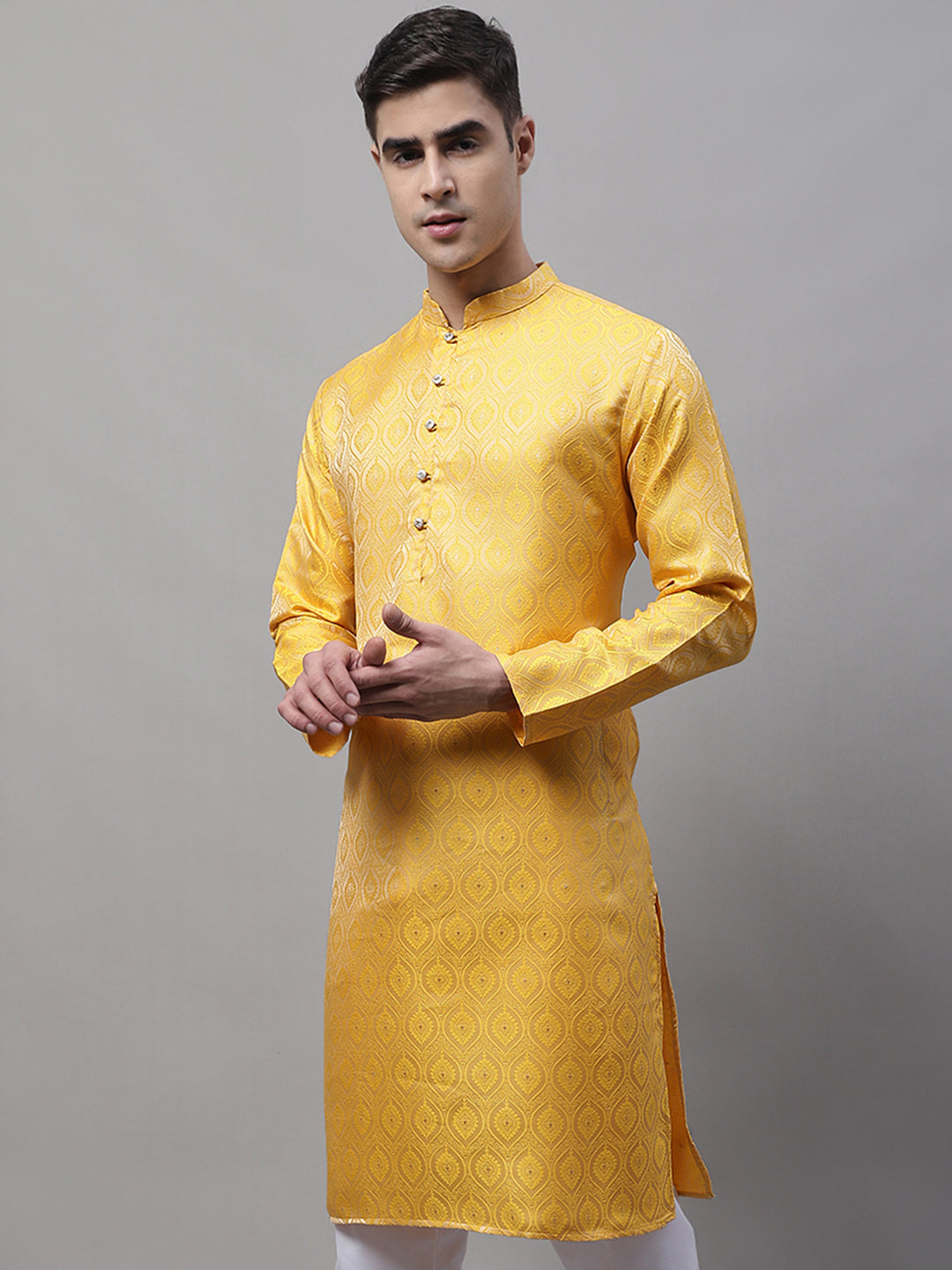 Jompers Men's Ethnic Yellow Woven Design Kurta - Distacart