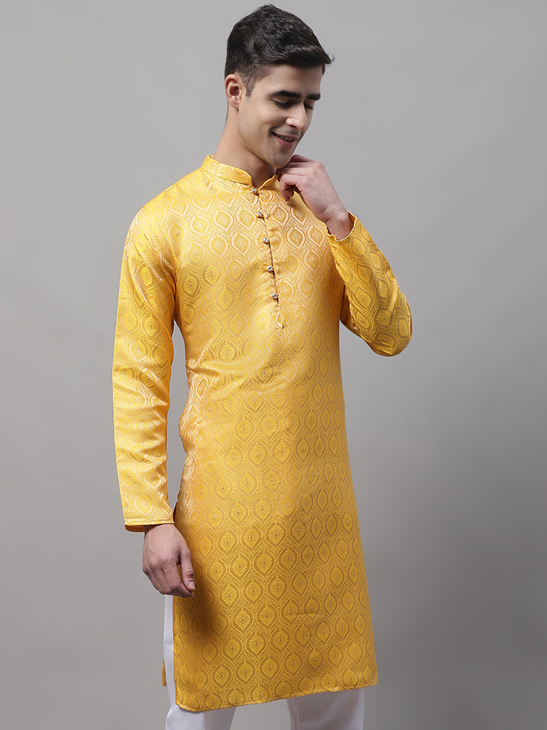 Jompers Men's Ethnic Yellow Woven Design Kurta - Distacart