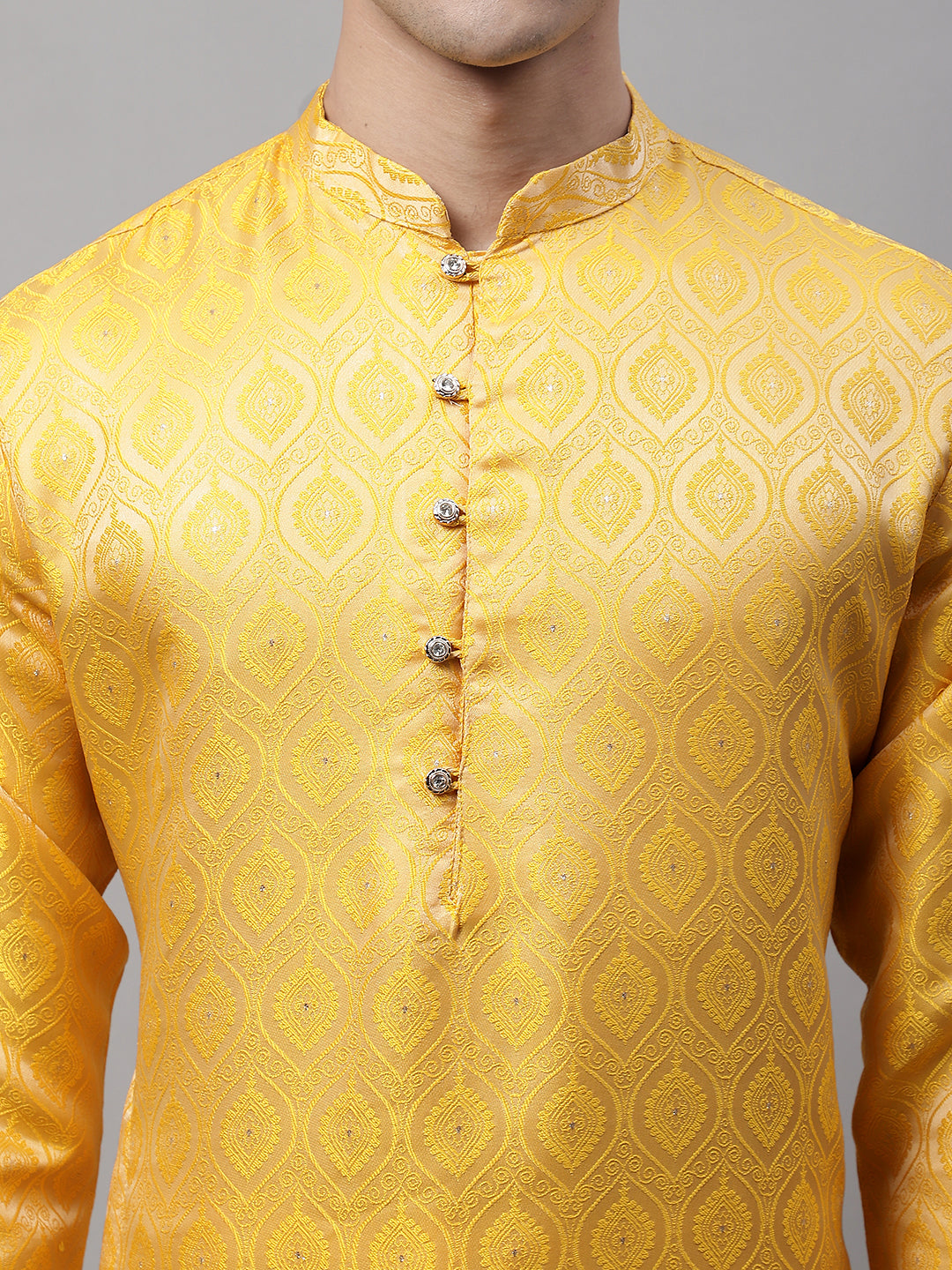 Jompers Men's Ethnic Yellow Woven Design Kurta - Distacart