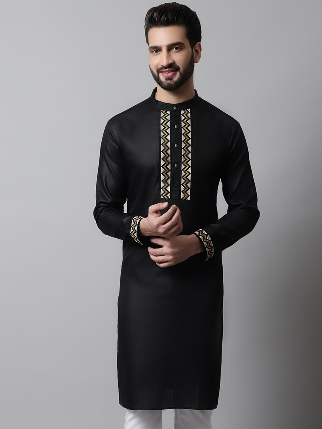 Jompers Men's Black Embroidered Kurta - Distacart
