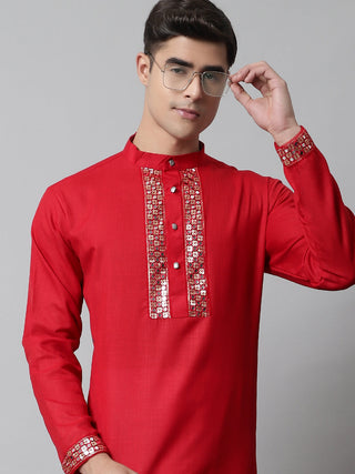 Jompers Men's Red Embroidered Kurta - Distacart