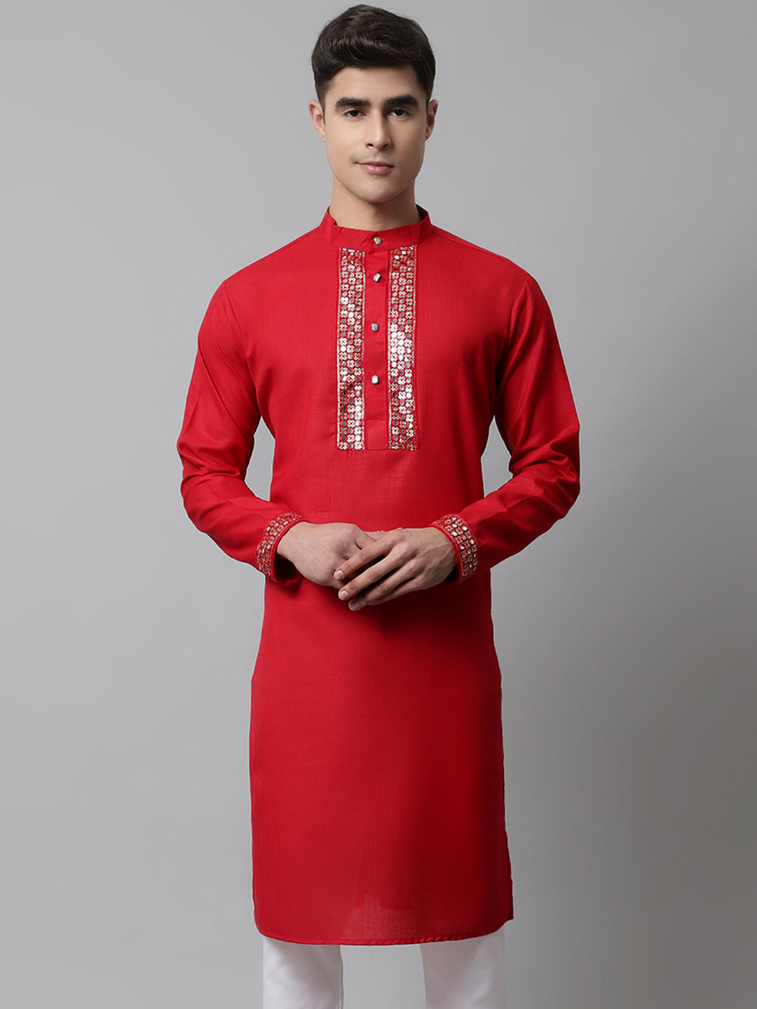 Jompers Men's Red Embroidered Kurta - Distacart